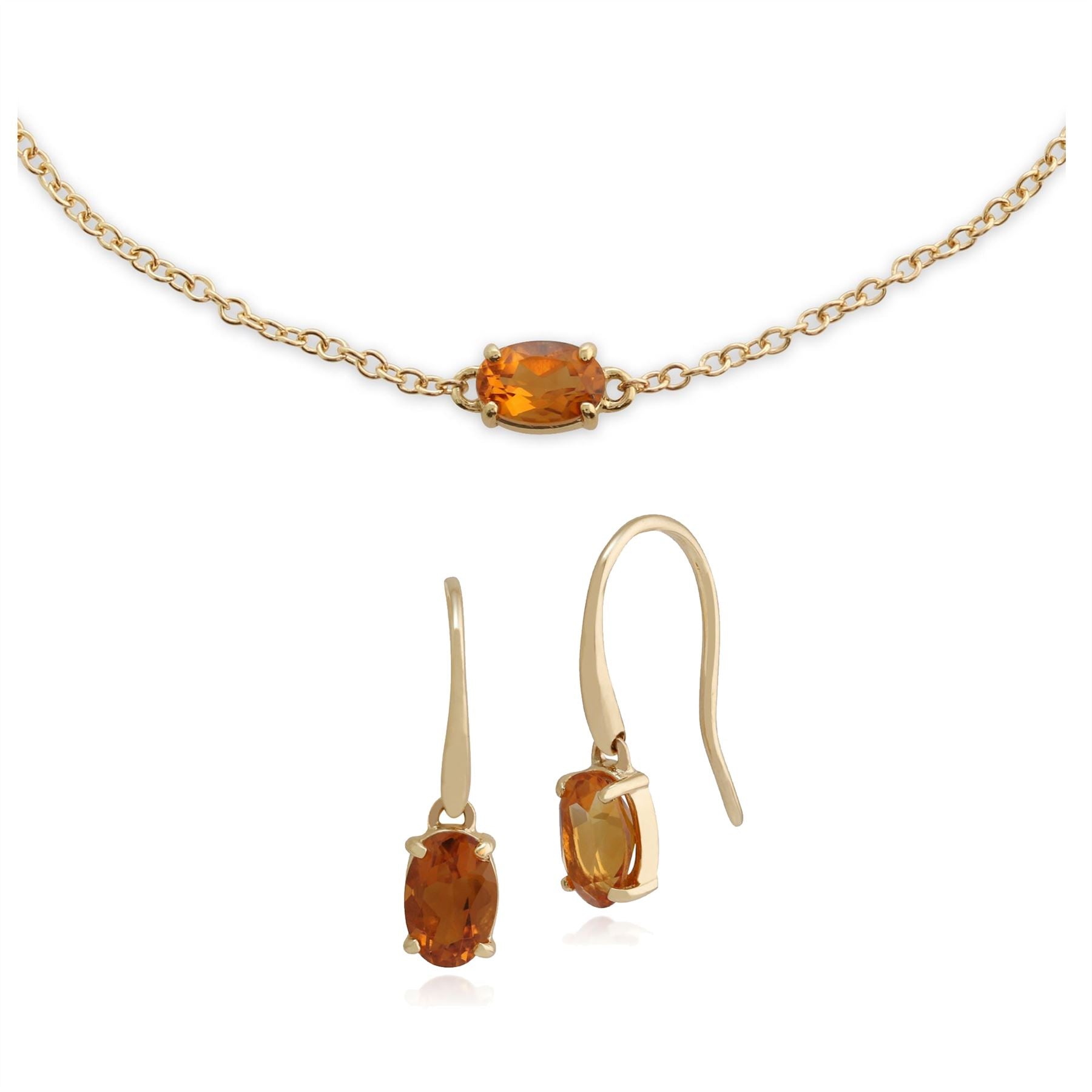 Bracelet et Boucles d'Oreilles Pendantes Classique Or Jaune 375 Citrine Ovale