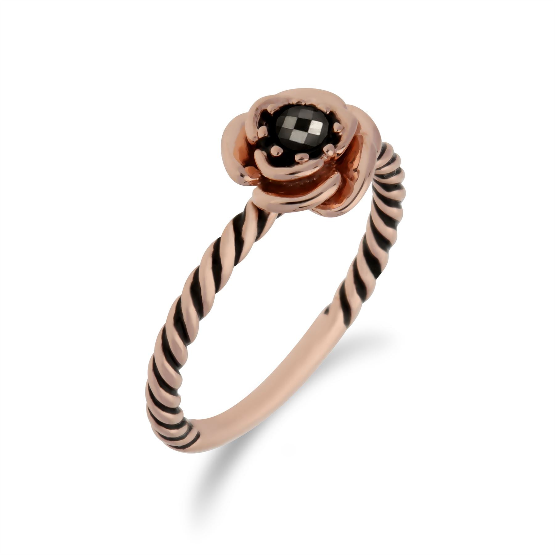 Gemondo Femmes Plaqué or Rose Argent Sterling Marcassite Fleur Corde Modèle Bague - 0
