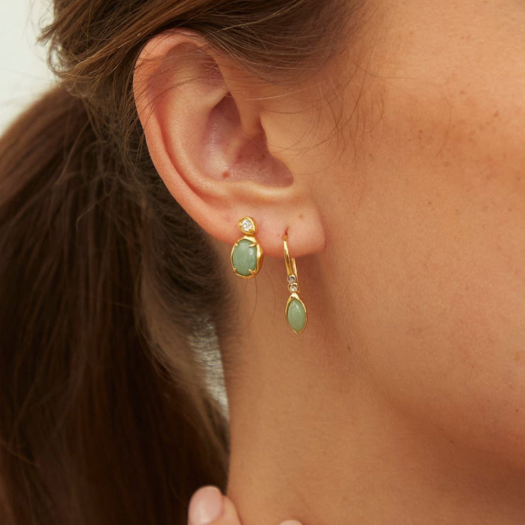 Boucles d'Oreilles Pendantes Irrégulier en Argent Sterling Doré à l'Or Fin avec Jade Verte Teinte Marquise et Topaze