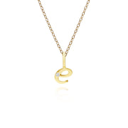 Pendentif Alphabet Lettre E en Or Jaune 9ct avec Diamant