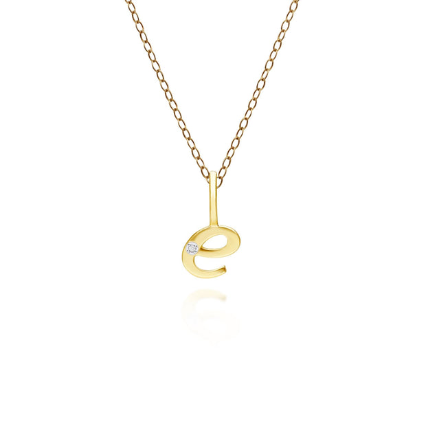 Pendentif Alphabet Lettre E en Or Jaune 9ct avec Diamant