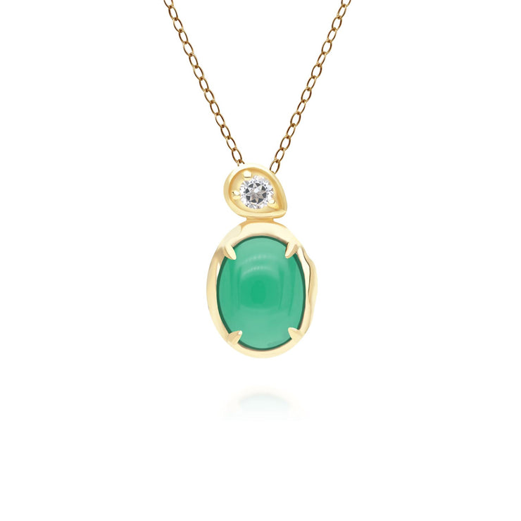 Pendentif Irrégulier en Argent Sterling Doré à l'Or Fin avec Calcédoine Verte Teinte Ovale et Topaze