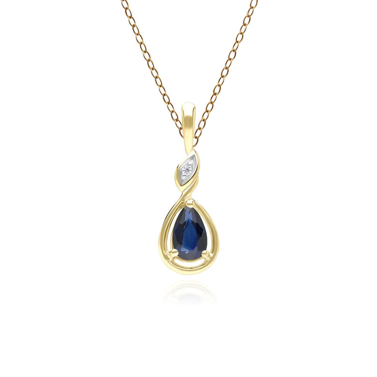 Collier Pendentif Classique en Or Jaune 9ct avec Saphir Poire et Diamants