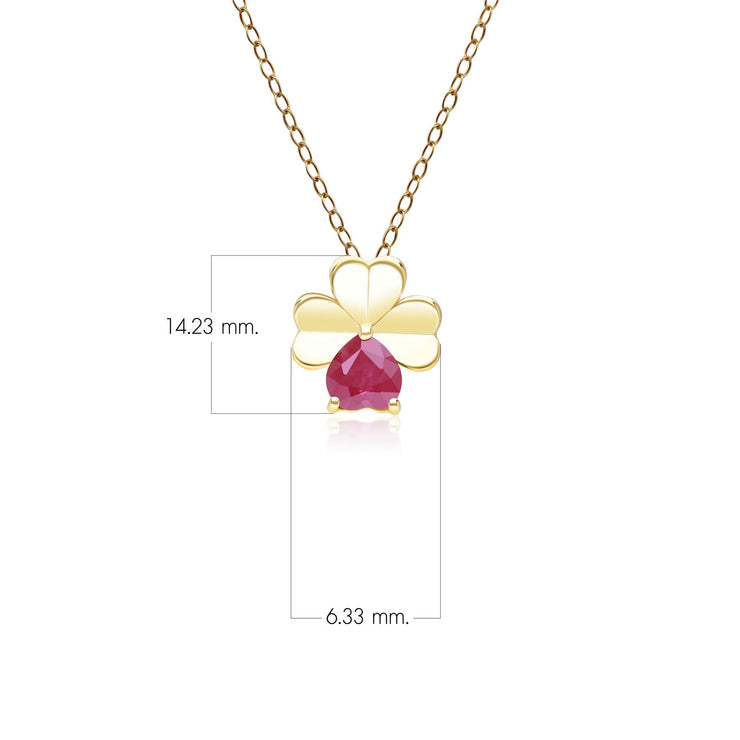 Pendentif Trèfle Gardenia en Or Jaune 9ct avec Rubis