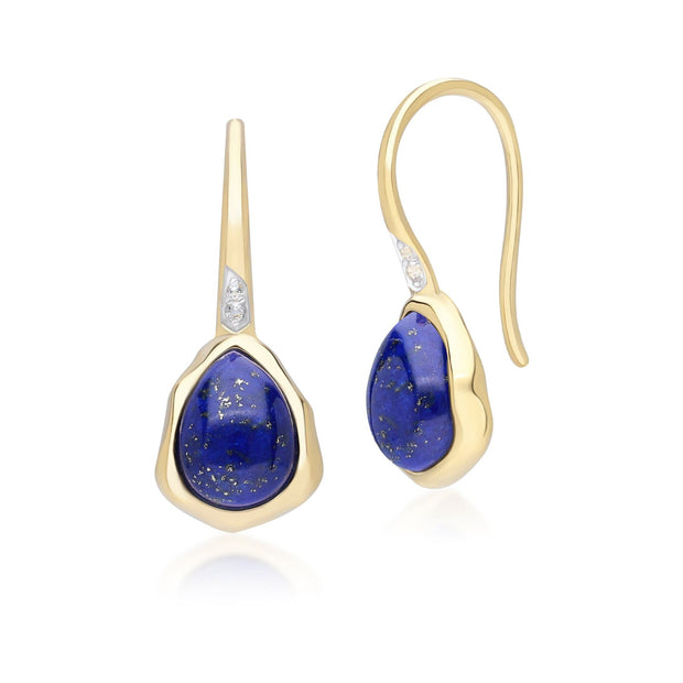 Boucles d'Oreilles Pendantes Irrégulier en Argent Sterling Doré à l'Or Fin avec Lapis Lazuli et Topaze
