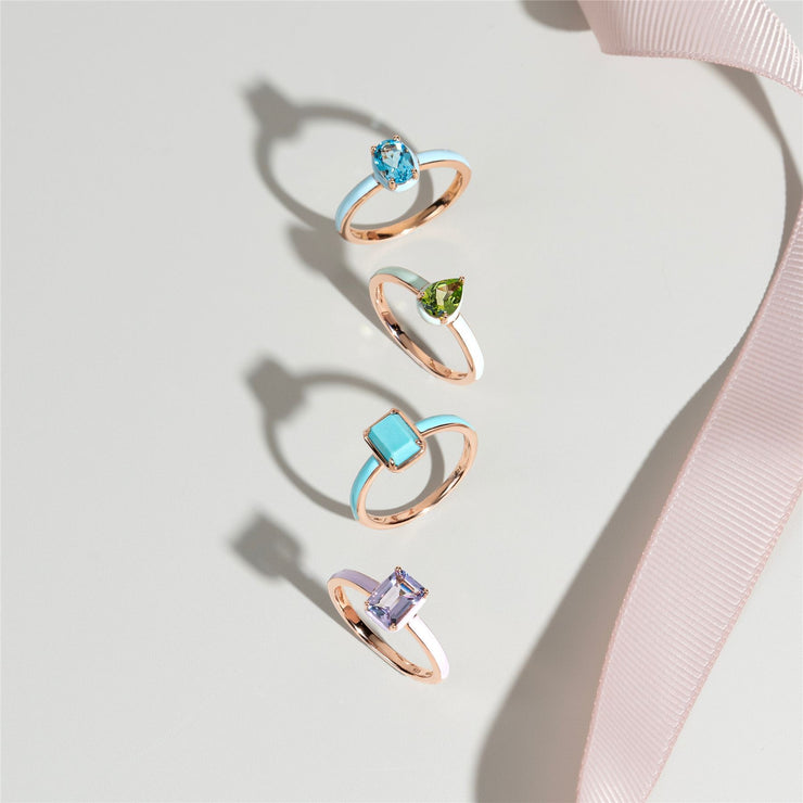 Bague Siberian Waltz En Émail Bleu Et Turquoise Octogonale En Or Vermeil Rose