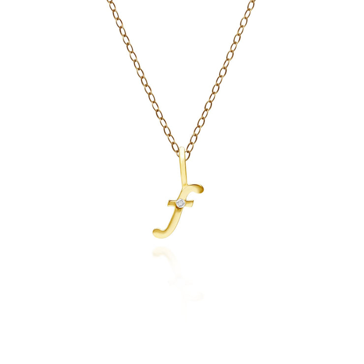 Pendentif Alphabet Lettre F en Or Jaune 9ct avec Diamant