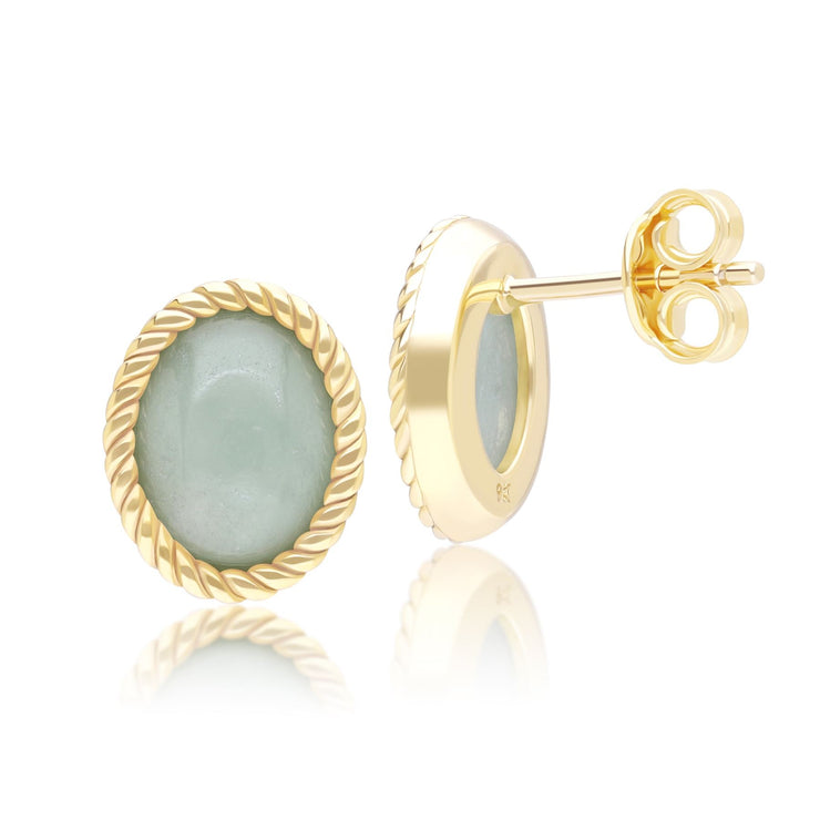 Boucles d'oreilles Clou Classique ovales avec jadéite verte en or jaune 9 carats