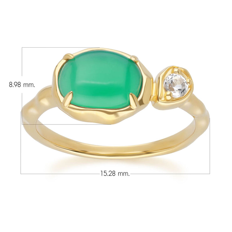 Bague Irrégulier en Argent Sterling Doré à l'Or Fin avec Calcédoine Verte Teinte Ovale et Topaze