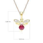 Collier Abeille Style Honeycomb en Or Jaune 9ct avec Rubis et Diamant