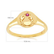 Bague Chevalière Zodiaque Cancer en Or Jaune 9ct avec un Rubis