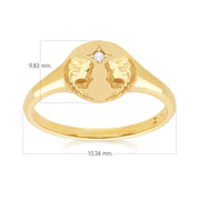 Bague Chevalière Zodiaque Gémeaux en Or Jaune 9ct avec une Perle