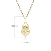 Pendentif Gardenia Chouette en Or Jaune 9ct avec Emeraude et Saphir Blanc