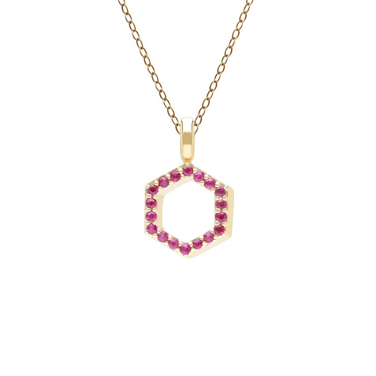 Pendentif Geometric Hex en or jaune 9ct avec rubis