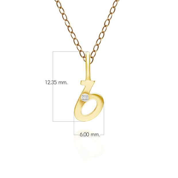 Pendentif Alphabet Lettre B en Or Jaune 9ct avec Diamant