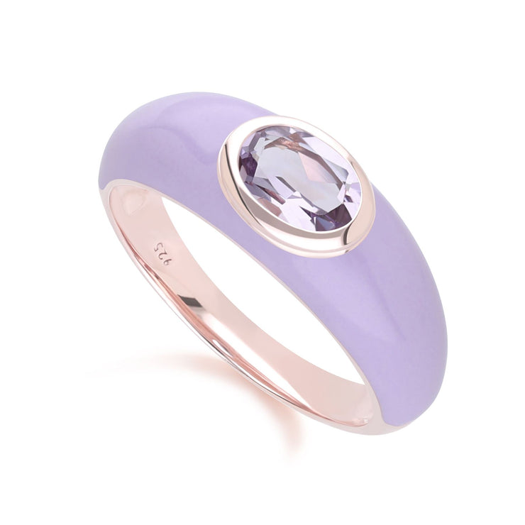 Bague Siberian Waltz En Émail Violet Et Améthyste Octogonale En Or Vermeil Rose