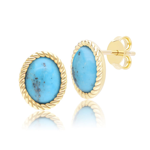 Boucles d'oreilles Clou Classique en or jaune 9 carats avec cabochon turquoise ovale