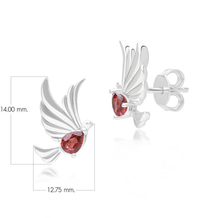 Boucles d'Oreilles Clou ECFEW™ Creator Colombe en Argent 925 Doré à l'Or Fin avec Grenat