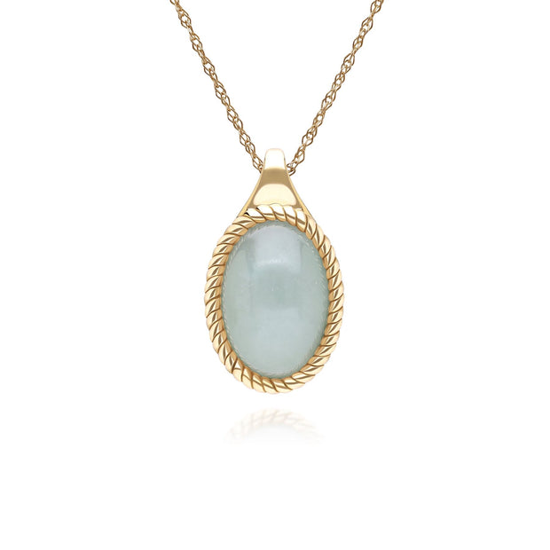 Collier pendentif Classique avec jadéite verte ovale en or jaune 9 carats
