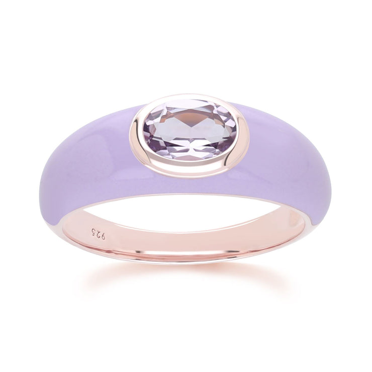 Bague Siberian Waltz En Émail Violet Et Améthyste Octogonale En Or Vermeil Rose