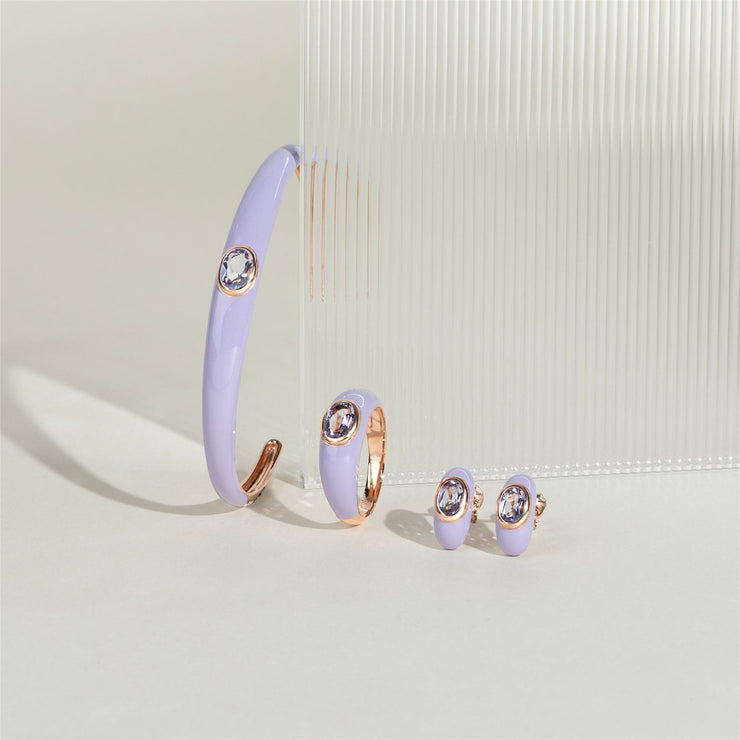 Bague Siberian Waltz En Émail Violet Et Améthyste Octogonale En Or Vermeil Rose
