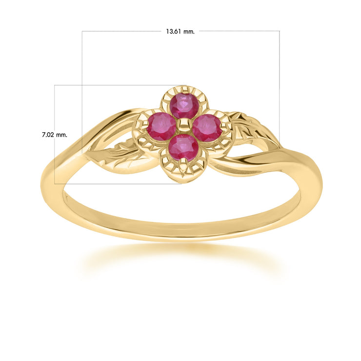 Bague Florale Or Jaune 375 avec rubis ronde