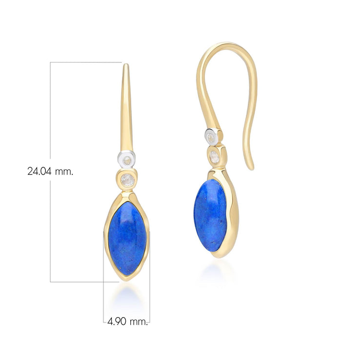 Boucles d'Oreilles Pendantes Irrégulier en Argent Sterling Doré à l'Or Fin avec Lapis Lazuli Marquise et Topaze