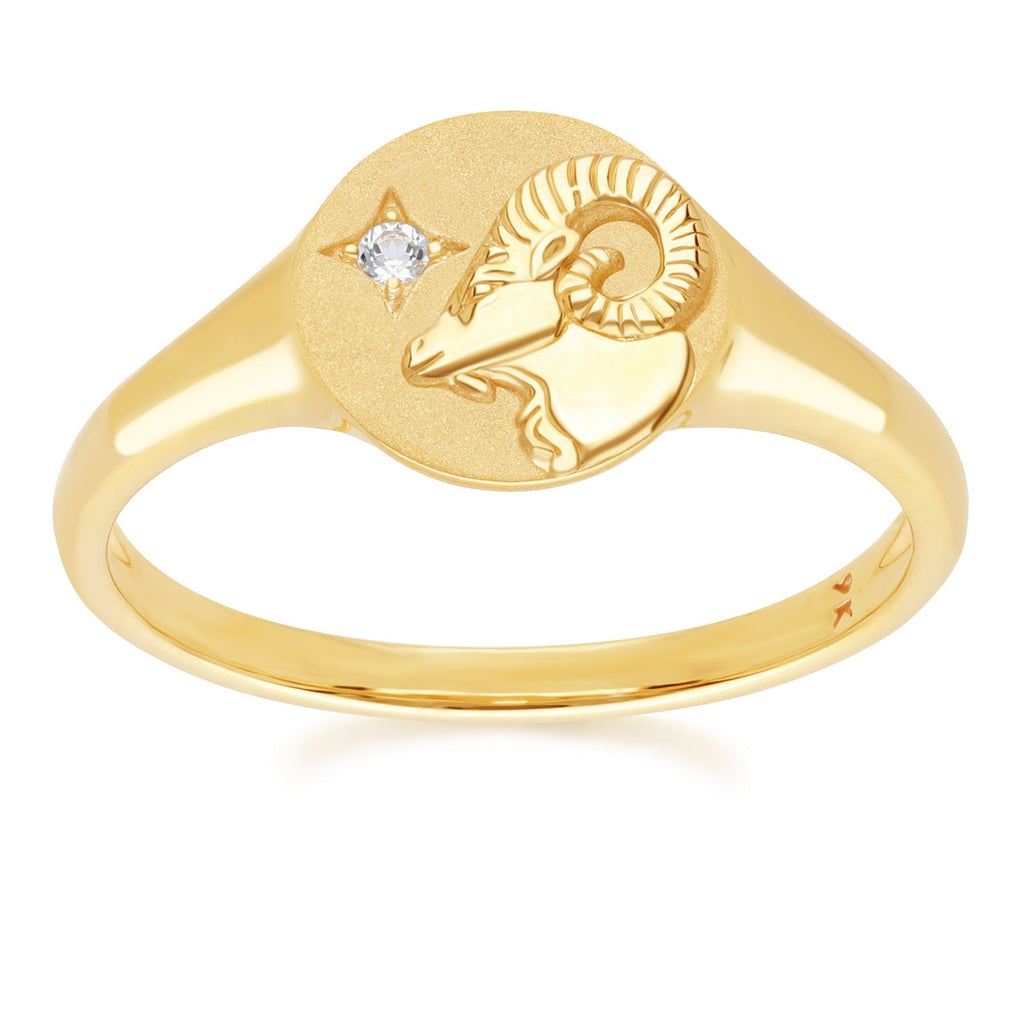 Bague Chevalière Zodiaque Bélier en Or Jaune 9ct avec un