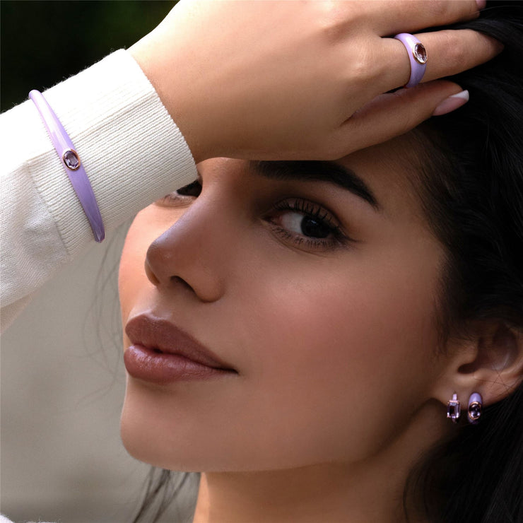 Bague Siberian Waltz En Émail Violet Et Améthyste Octogonale En Or Vermeil Rose