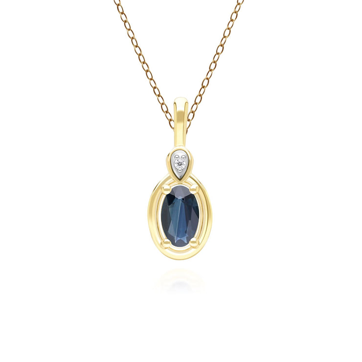 Collier Pendentif Classique en Or Jaune 9ct avec Saphir Oval et Diamants Ronds