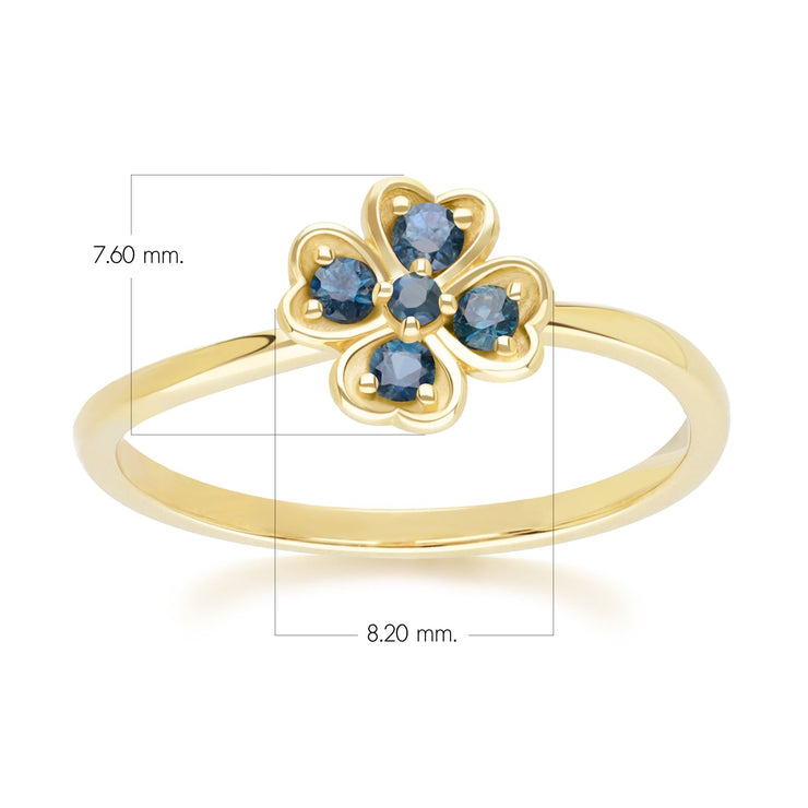 Bague Trèfle Gardenia en Or Jaune 9ct avec Saphir Rond