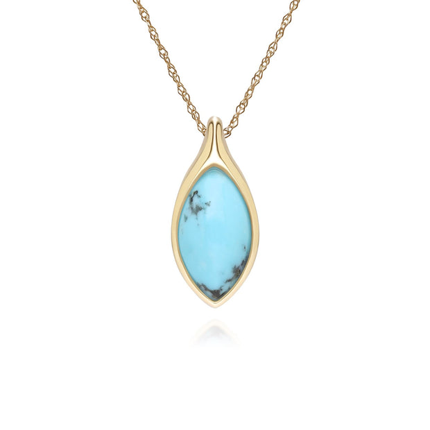 Collier pendentif classique en or jaune 9 carats avec turquoise marquise