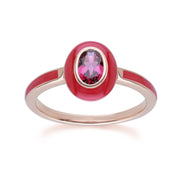 Bague Siberian Waltz en émail rose et rhodolite ovale en argent sterling doré à l'or fin rose