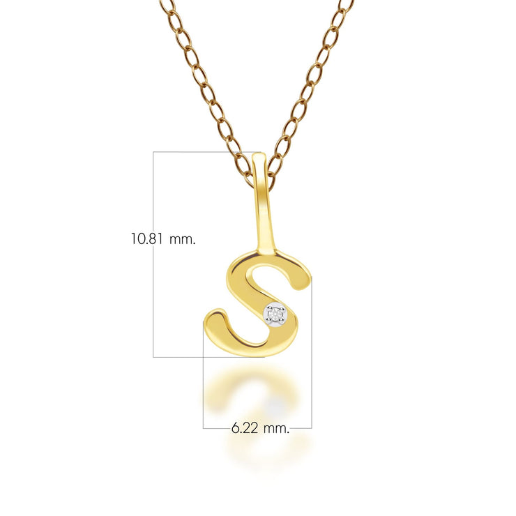 Pendentif Alphabet Lettre S en Or Jaune 9ct avec Diamant