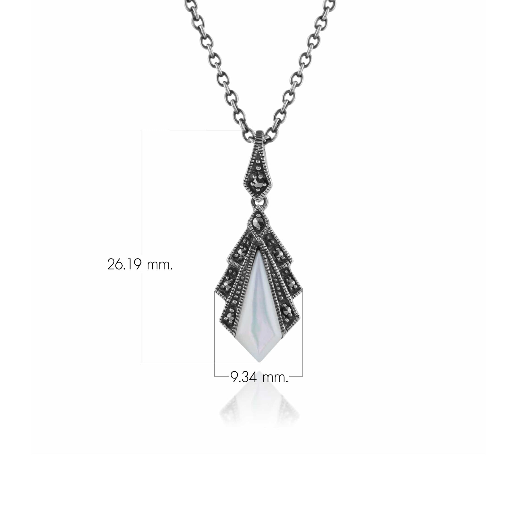 Pendentif Style Art Déco Argent 925 Nacre et Marcassite