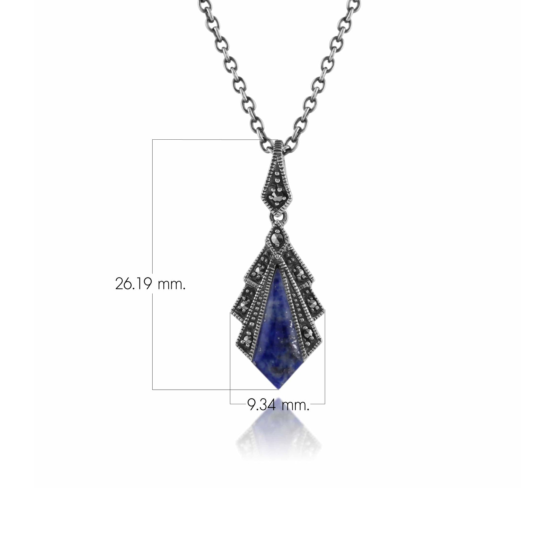 Pendentif Style Art Déco Argent 925 Lapis Lazuli et Marcassite