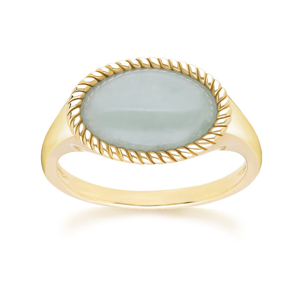 Bague Classique avec jadéite verte ovale en or jaune 9 carats