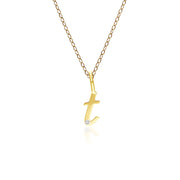 Pendentif Alphabet Lettre T en Or Jaune 9ct avec Diamant