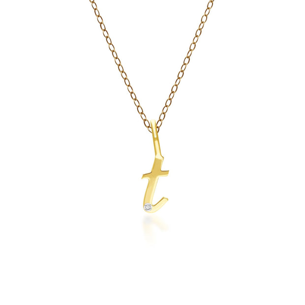 Pendentif Alphabet Lettre T en Or Jaune 9ct avec Diamant