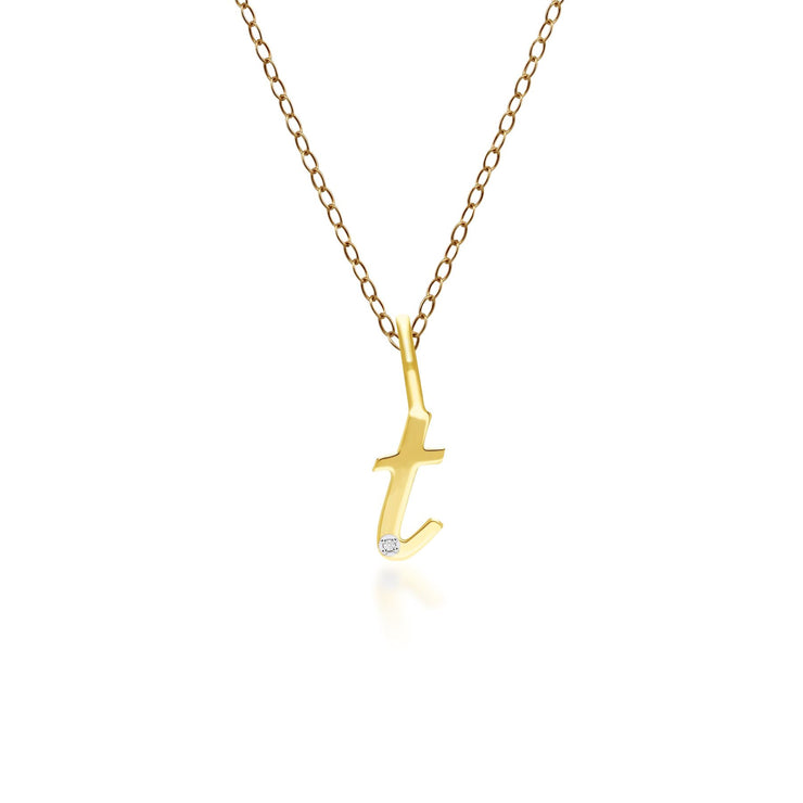 Pendentif Alphabet Lettre T en Or Jaune 9ct avec Diamant