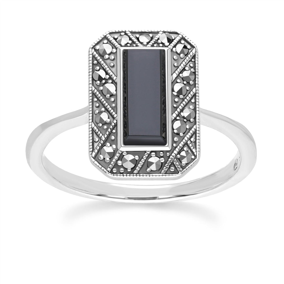 Bague En Argent Massif Avec Incrustations D'onyx, Modèle Dôme, Taille 55 - Occasion