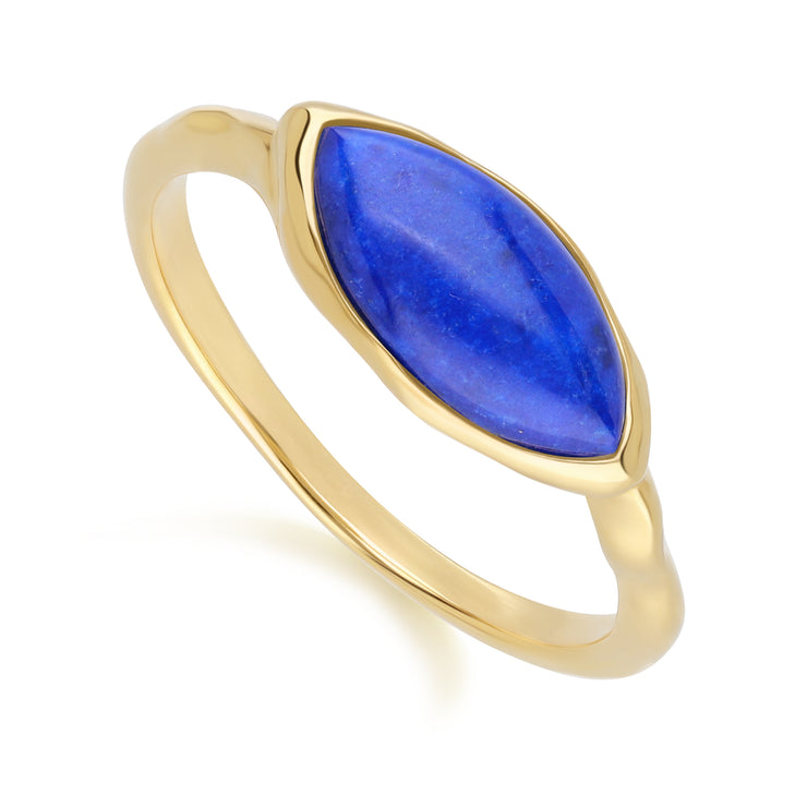 Bague Irrégulier en Argent Sterling Doré à l'Or Fin avec Lapis Lazuli Marquise