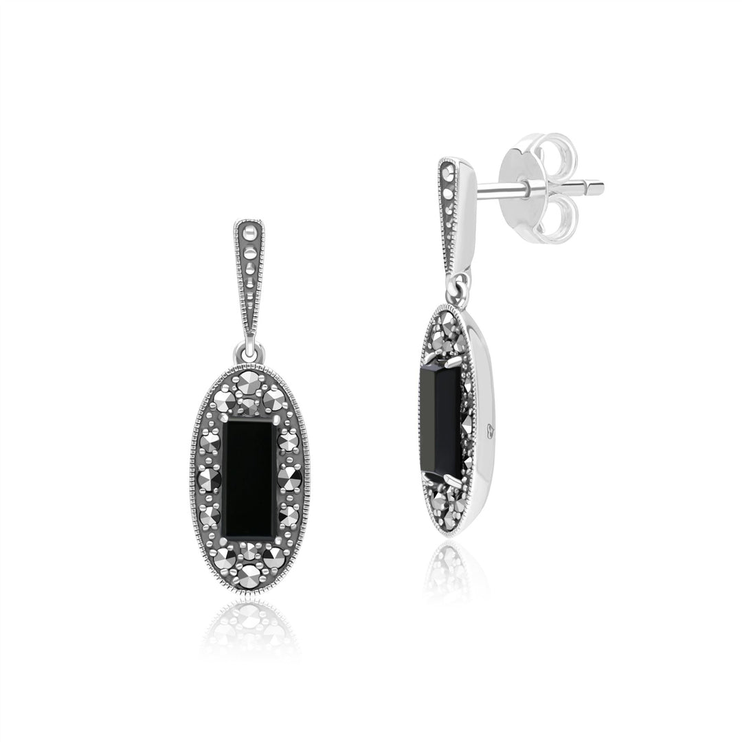Boucles D'oreilles Art Déco Anciennes - Marcassite, Crochet Argent 925, Occasion