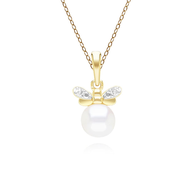 Collier Abeille Style Honeycomb en Or Jaune 9ct avec Perle et Diamant