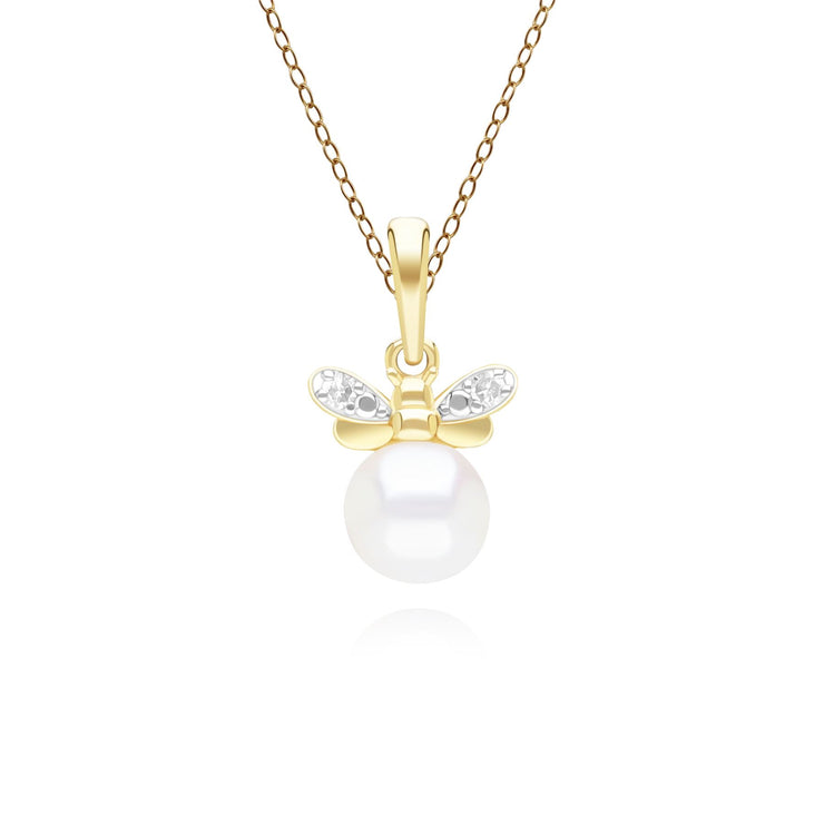 Collier Abeille Style Honeycomb en Or Jaune 9ct avec Perle et Diamant