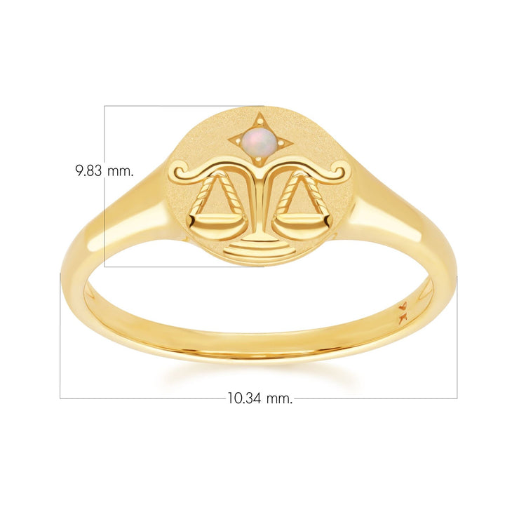 Bague Chevalière Zodiaque Balance en Or Jaune 9ct avec une Opale