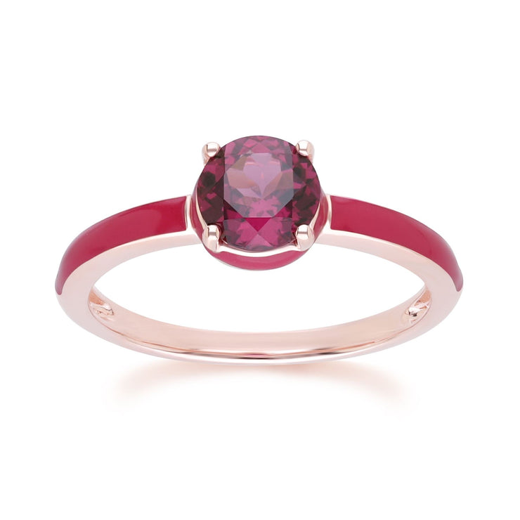 Bague Siberian Waltz En Email Rose et Rhodolite Ronde En Or Vermeil Rose