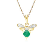 Collier Abeille Style Honeycomb en Or Jaune 9ct avec Emerald et Diamant