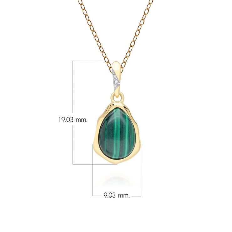 Pendentif Irrégulier en Argent Sterling Doré à l'Or Fin avec Malachite et Topaze