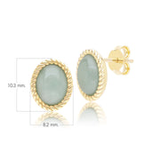 Boucles d'oreilles Clou Classique ovales avec jadéite verte en or jaune 9 carats